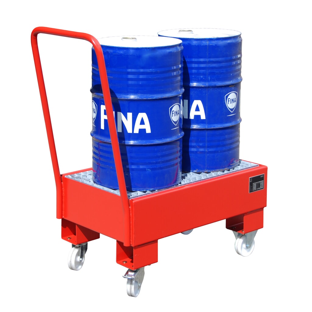 Bauer® lekbak van staal, verrijdbaar, 2x 60 l staand, opvangvolume 61 l, vuurrood Product afbeelding: Bauer® lekbak van staal, verrijdbaar, 2x 60 l staand, opvangvolume 61 l, vuurrood