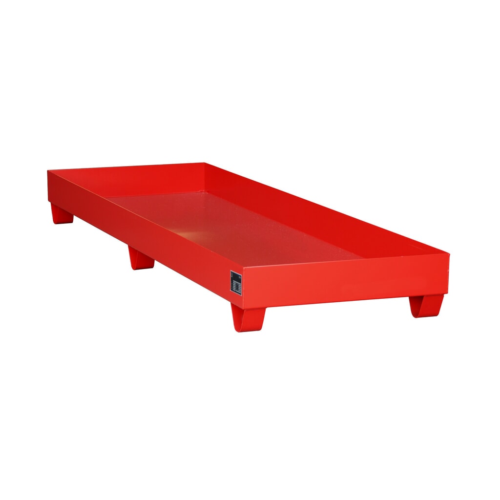 Product afbeelding: Bauer® lekbak van staal, vrije ruimte 100 mm, hxbxd 250 x 2.400 x 800 mm, zonder rooster, 4x 200 l, vuurrood