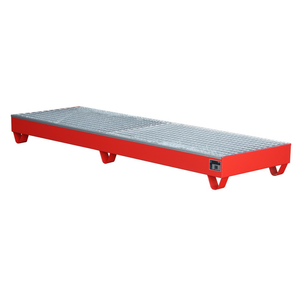 Productafbeelding nr. 2: Bauer® Lekbak van staal, hxbxd 250 x 800 x 2.400 mm, incl. rooster, 4x 200 l, vuurrood