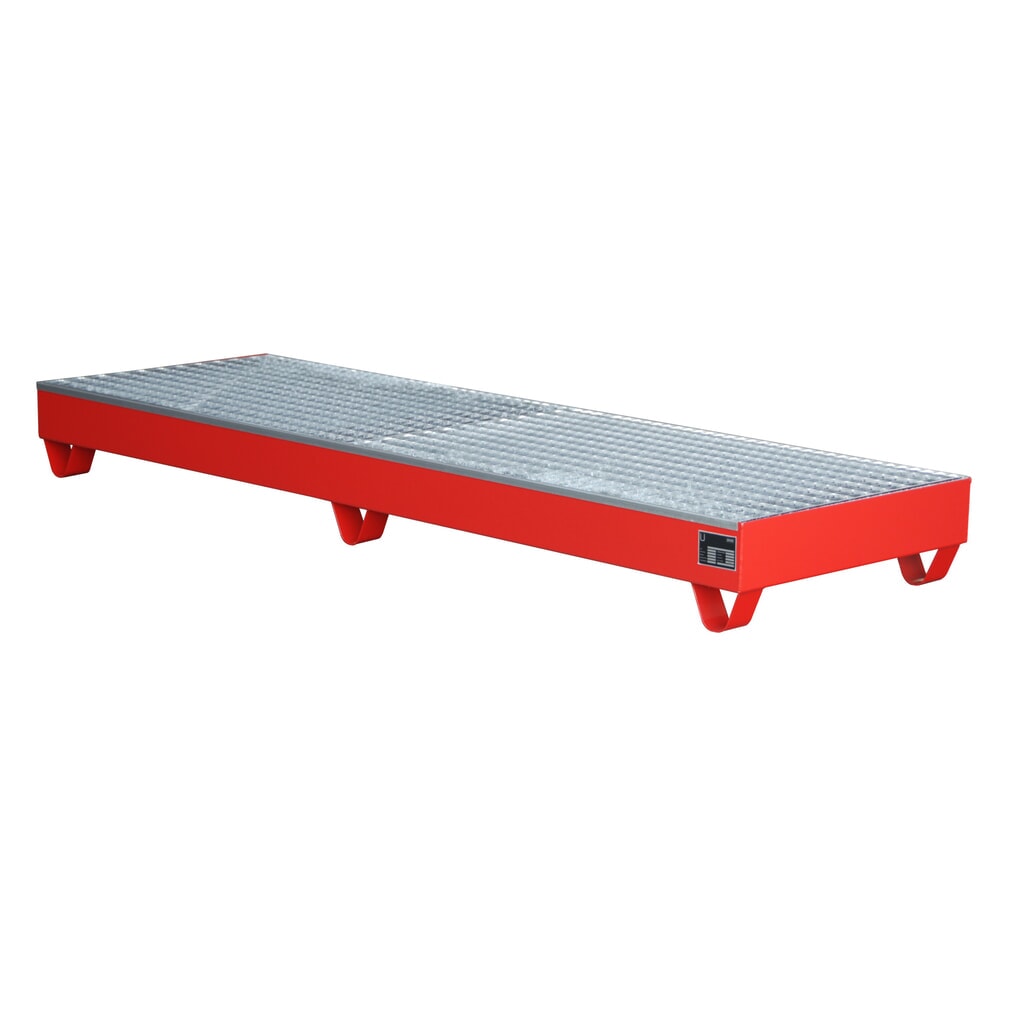 Bauer® lekbak van staal, vrije ruimte 100 mm, hxbxd 250 x 2.400 x 800 mm, incl. rooster, 4x 200 l, vuurrood Productafbeelding nr. 2: Bauer® lekbak van staal, vrije ruimte 100 mm, hxbxd 250 x 2.400 x 800 mm, incl. rooster, 4x 200 l, vuurrood