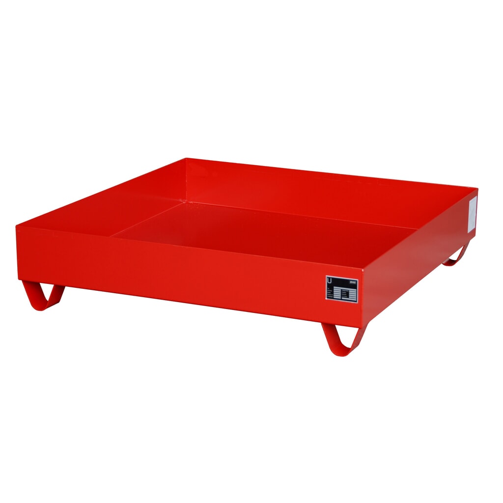 Product afbeelding: Bauer® lekbak van staal, vrije ruimte 100 mm, hxbxd 285 x 1.200 x 1.200 mm, zonder rooster, 4x 200 l, vuurrood