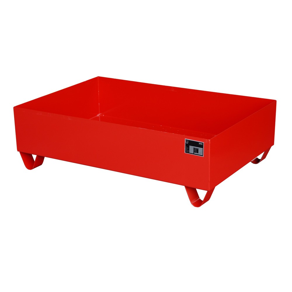 Product afbeelding: Bauer® Lekbak van staal, hxbxd 360 x 800 x 1.200 mm, zonder rooster, 2x 200 l, vuurrood