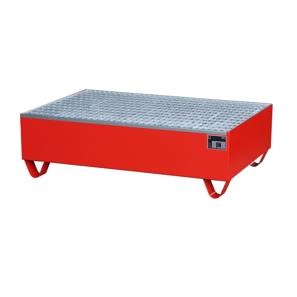 Product afbeelding: Bauer® Lekbak van staal, hxbxd 360 x 800 x 1.200 mm, incl. rooster, 2x 200 l, vuurrood