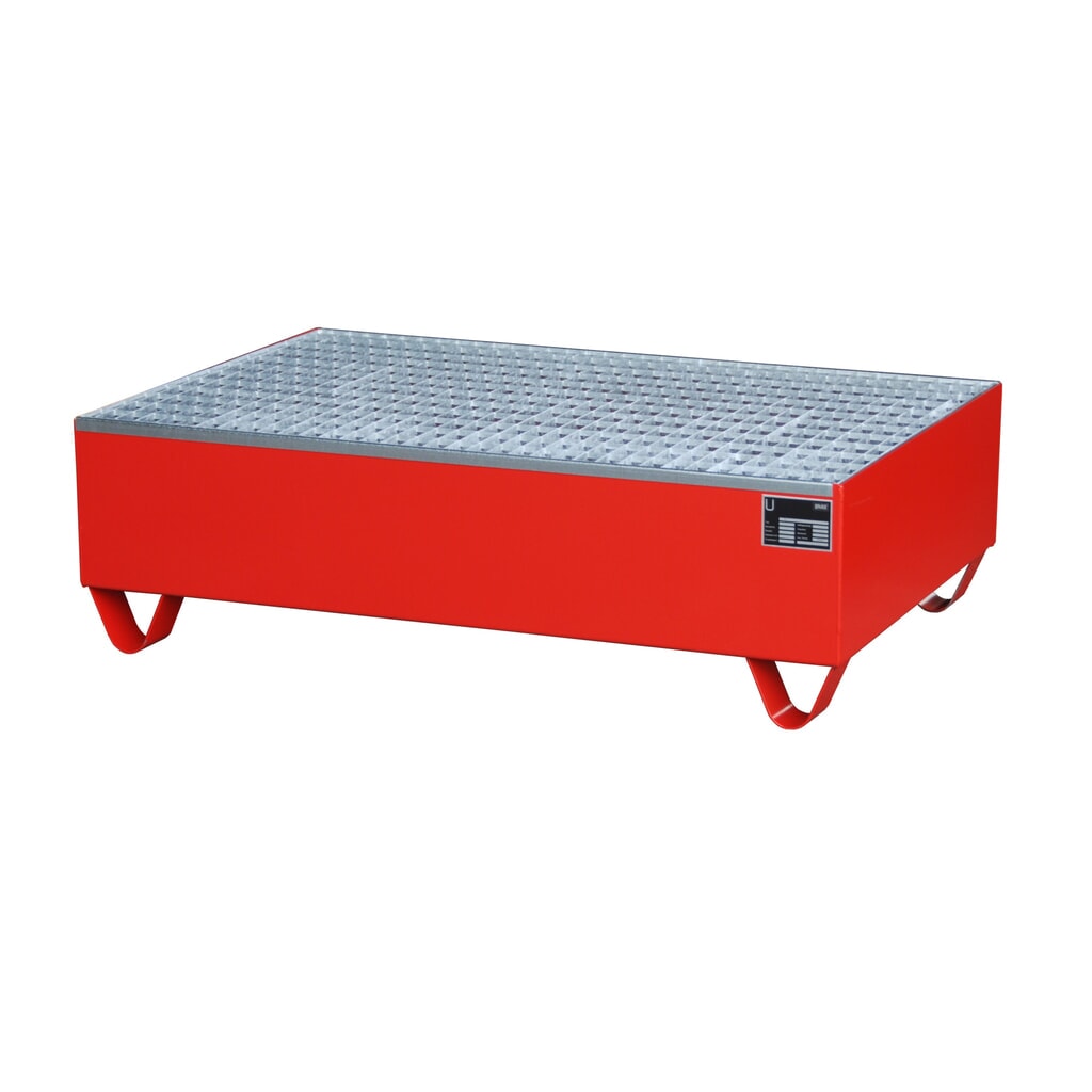 Bauer® lekbak van staal, vrije ruimte 100 mm, hxbxd 360 x 1.200 x 800 mm, incl. rooster, 2x 200 l, vuurrood Product afbeelding: Bauer® lekbak van staal, vrije ruimte 100 mm, hxbxd 360 x 1.200 x 800 mm, incl. rooster, 2x 200 l, vuurrood