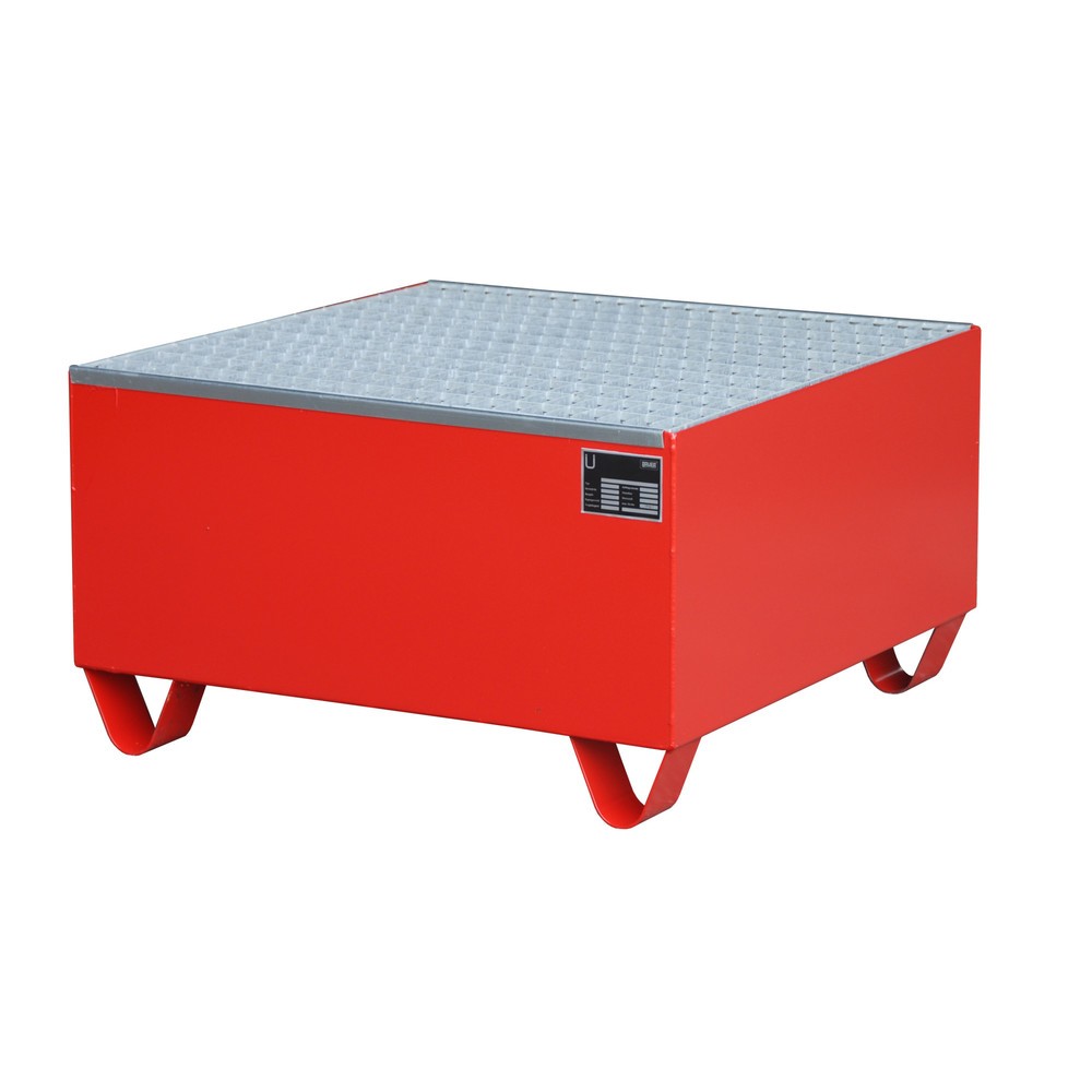 Product afbeelding: Bauer® Lekbak van staal, hxbxd 465 x 800 x 800 mm, incl. rooster, 1x 200 l, vuurrood