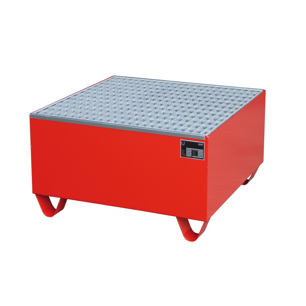 Productafbeelding nr. 2: Bauer® Lekbak van staal, hxbxd 465 x 800 x 800 mm, incl. rooster, 1x 200 l, vuurrood