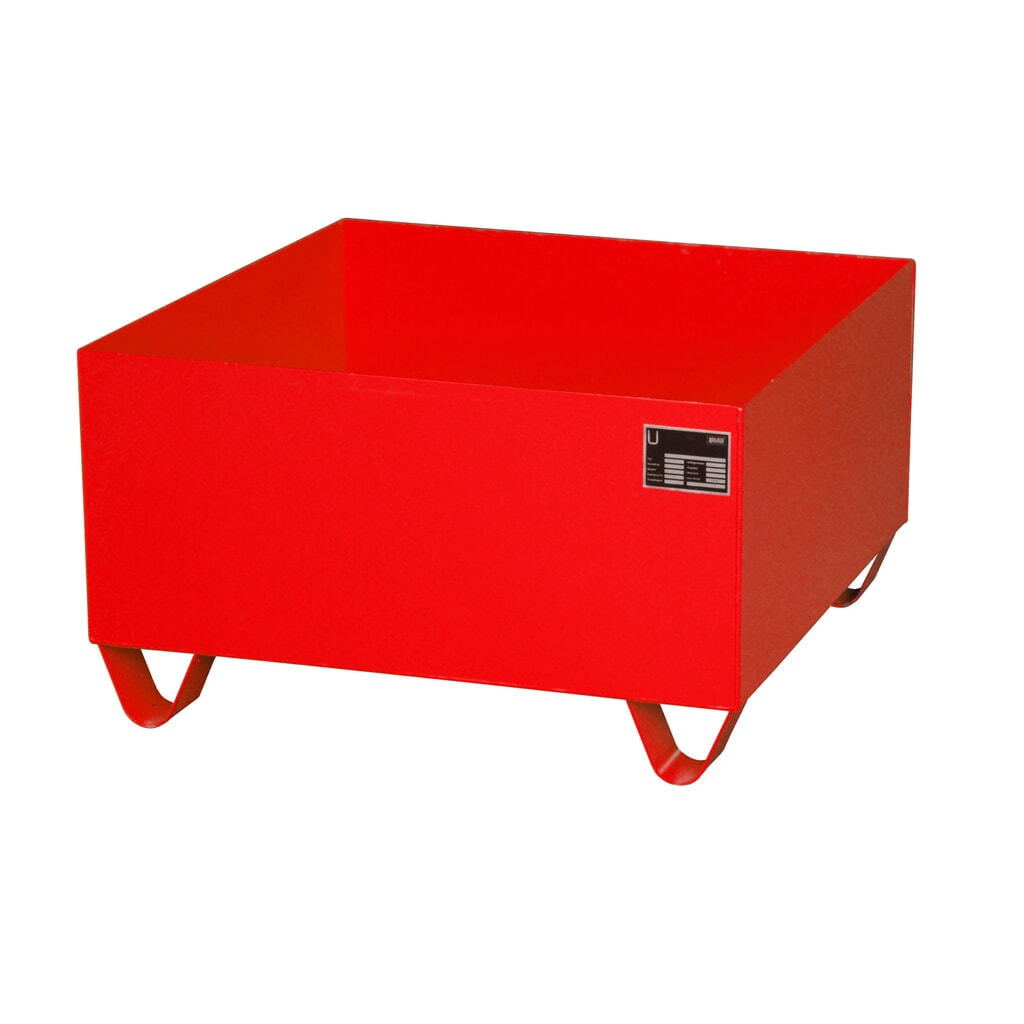 Product afbeelding: Bauer® lekbak van staal, vrije ruimte 100 mm, hxbxd 465 x 800 x 800 mm, zonder rooster, 1x 200 l, vuurrood