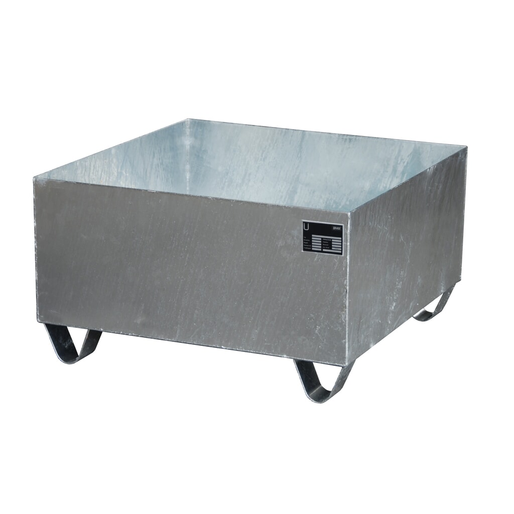 Bauer® lekbak van staal, vrije ruimte 100 mm, hxbxd 465 x 800 x 800 mm, zonder rooster, 1x 200 l, thermisch verzinkt Product afbeelding: Bauer® lekbak van staal, vrije ruimte 100 mm, hxbxd 465 x 800 x 800 mm, zonder rooster, 1x 200 l, thermisch verzinkt