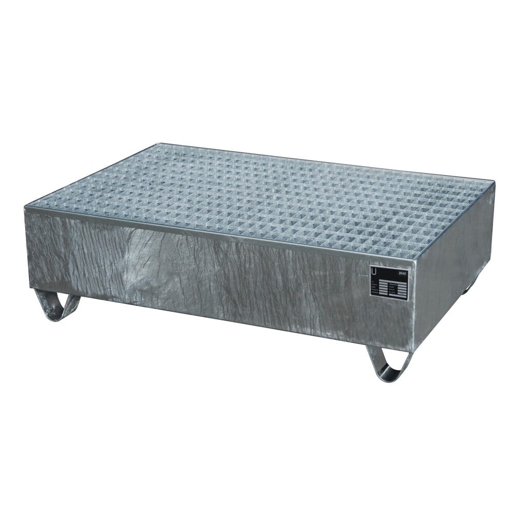 Bauer® lekbak van staal, vrije ruimte 100 mm, hxbxd 360 x 1.200 x 800 mm, incl. rooster, 2x 200 l, thermisch verzinkt Product afbeelding: Bauer® lekbak van staal, vrije ruimte 100 mm, hxbxd 360 x 1.200 x 800 mm, incl. rooster, 2x 200 l, thermisch verzinkt