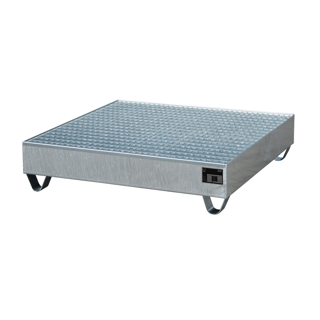 Bauer® lekbak van staal, vrije ruimte 100 mm, hxbxd 285 x 1.200 x 1.200 mm, incl. rooster, 4x 200 l, thermisch verzinkt Product afbeelding: Bauer® lekbak van staal, vrije ruimte 100 mm, hxbxd 285 x 1.200 x 1.200 mm, incl. rooster, 4x 200 l, thermisch verzinkt