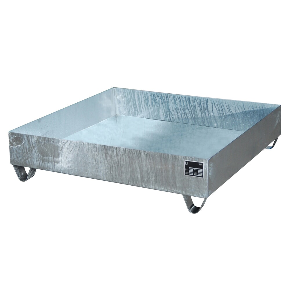 Bauer® lekbak van staal, vrije ruimte 100 mm, hxbxd 285 x 1.200 x 1.200 mm, zonder rooster, 4x 200 l, thermisch verzinkt Product afbeelding: Bauer® lekbak van staal, vrije ruimte 100 mm, hxbxd 285 x 1.200 x 1.200 mm, zonder rooster, 4x 200 l, thermisch verzinkt