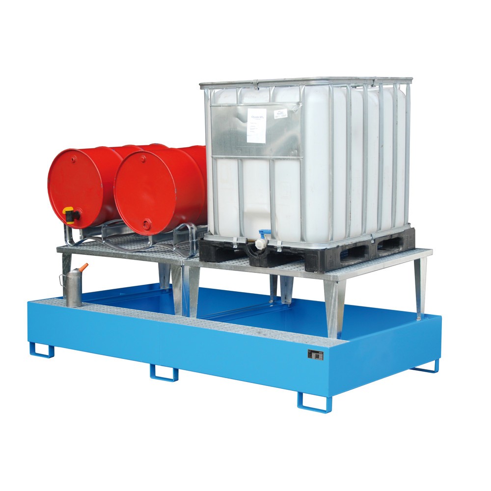 Productafbeelding nr. 2: Bauer® Stalen lekbak voor 2x KTC/IBC, incl. aftapverhoging, lichtblauw