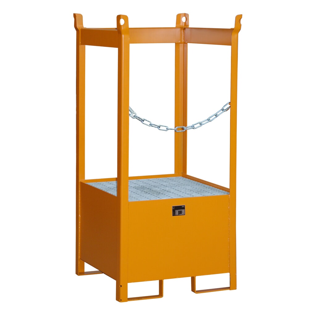 Bauer® Opslag-/transportpallet op lekbak, hxbxd 1.590 x 760 x 760 mm, open, geeloranje Productafbeelding nr. 3: Bauer® Opslag-/transportpallet op lekbak, hxbxd 1.590 x 760 x 760 mm, open, geeloranje