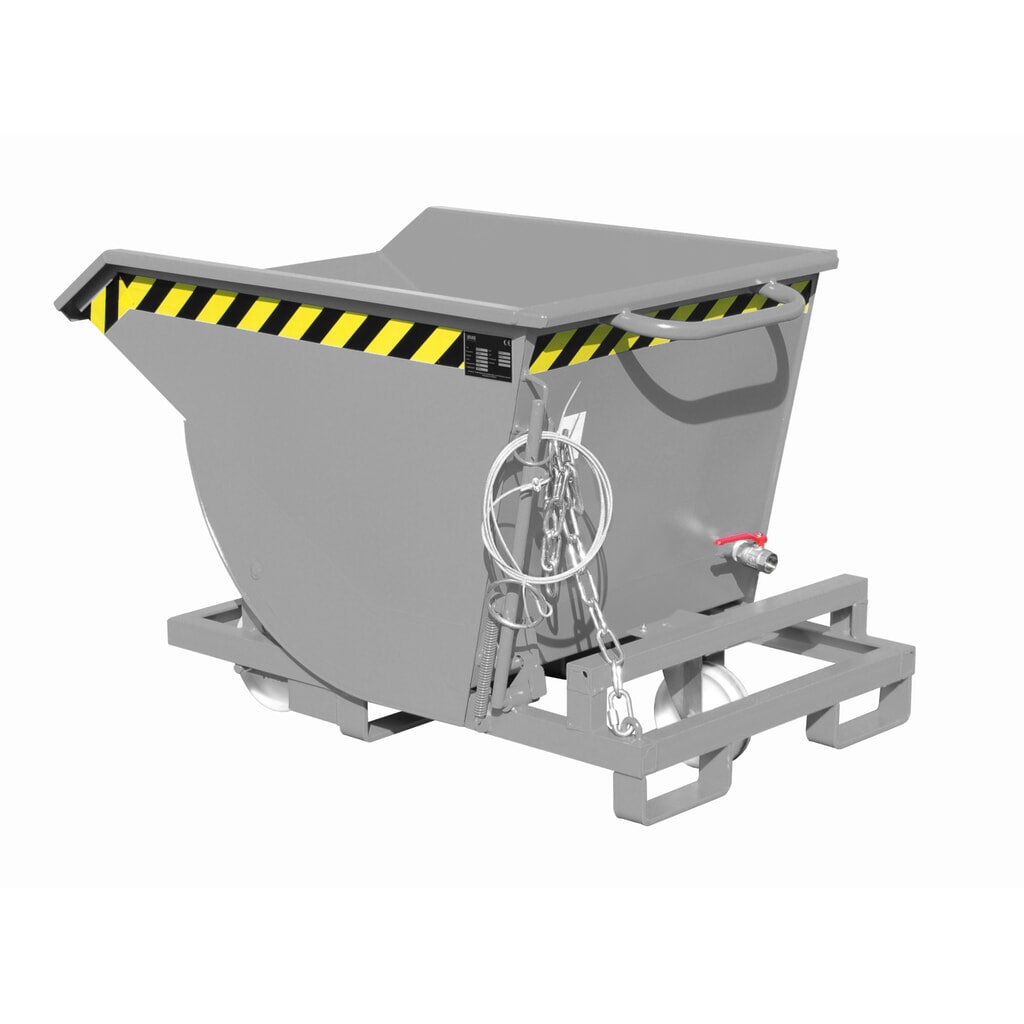 Bauer® Spanenkantelbak, lage bouwhoogte, met inrijkokers, gelakt, volume 0,3 m³, RAL 7005 muisgrijs Product afbeelding: Bauer® Spanenkantelbak, lage bouwhoogte, met inrijkokers, gelakt, volume 0,3 m³, RAL 7005 muisgrijs
