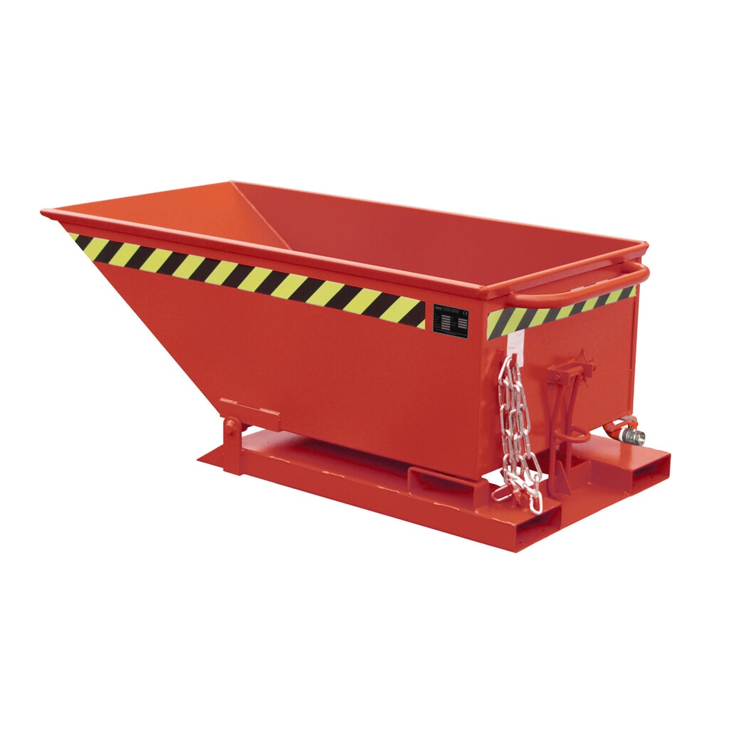 Bauer® Spanenkantelbak, lage kuip, gelakt, volume 0,25 m³, RAL 3000 vuurrood Product afbeelding: Bauer® Spanenkantelbak, lage kuip, gelakt, volume 0,25 m³, RAL 3000 vuurrood
