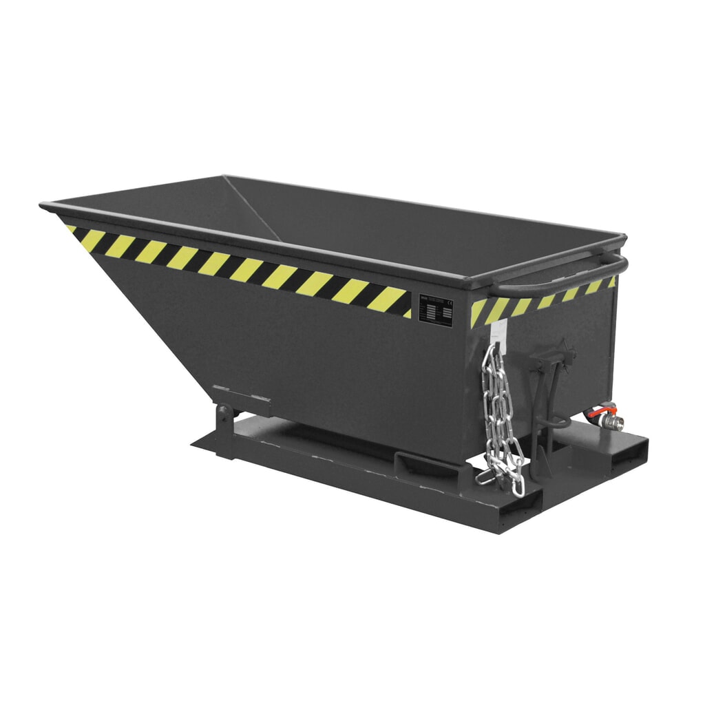 Bauer® Spanenkantelbak, lage kuip, gelakt, volume 0,25 m³, RAL 7021 zwartgrijs Product afbeelding: Bauer® Spanenkantelbak, lage kuip, gelakt, volume 0,25 m³, RAL 7021 zwartgrijs
