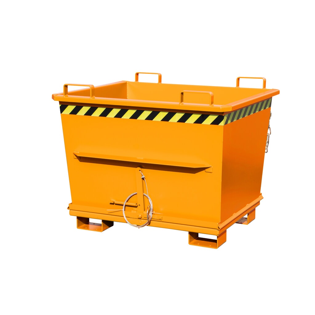 Bauer® Stapelbare bak met uitklapbare bodem, gelakt, volume 0,7 m³, RAL 2000 geeloranje Product afbeelding: Bauer® Stapelbare bak met uitklapbare bodem, gelakt, volume 0,7 m³, RAL 2000 geeloranje
