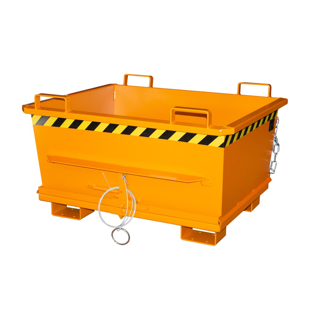 Bauer® Stapelbare bak met uitklapbare bodem, gelakt, volume 0,5 m³, RAL 2000 geeloranje Product afbeelding: Bauer® Stapelbare bak met uitklapbare bodem, gelakt, volume 0,5 m³, RAL 2000 geeloranje