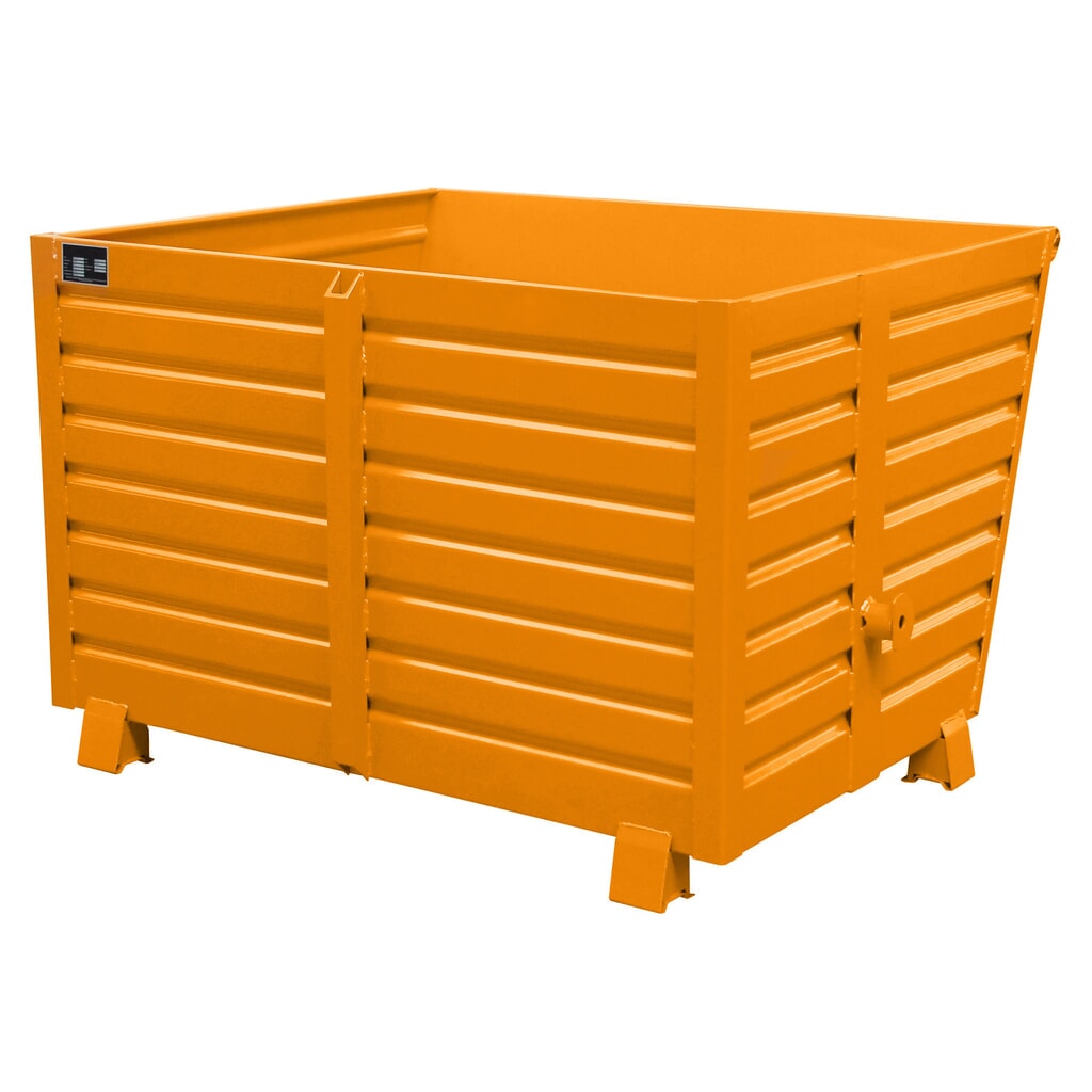 Product afbeelding: Bauer® Stapelbare kantelbak, gelakt, volume 1,5 m³, RAL 2000 geeloranje