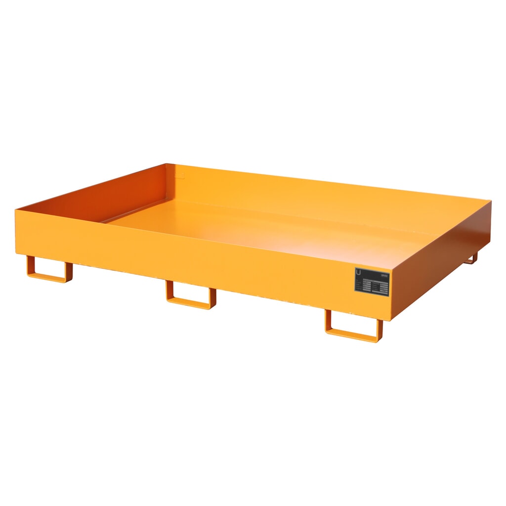 Bauer® lekbak voor stellinglegborden, hxbxd 250 x 1750 x 1300 mm, opvangvolume 240 l, zonder rooster, geel-oranje Product afbeelding: Bauer® lekbak voor stellinglegborden, hxbxd 250 x 1750 x 1300 mm, opvangvolume 240 l, zonder rooster, geel-oranje