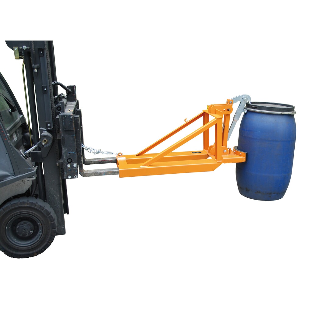 Product afbeelding: Bauer® vatgrijper, vaten met kunststof deksel, heftruckaanbouw, draagvermogen 800 kg, RAL 2000 geeloranje