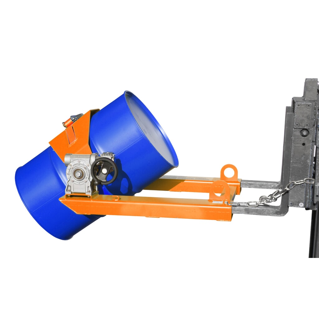 Bauer® Vatenkantelaar, cap. 300 kg, voor vat-Ø 350-600 mm, zwengel, RAL 2000 geeloranje Product afbeelding: Bauer® Vatenkantelaar, cap. 300 kg, voor vat-Ø 350-600 mm, zwengel, RAL 2000 geeloranje