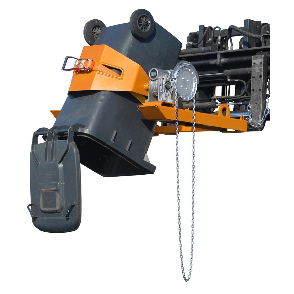Product afbeelding: Bauer® Vatenkantelaar, cap. 300 kg, voor vat-Ø 350-600 mm, eindeloze ketting, RAL 2000 geeloranje
