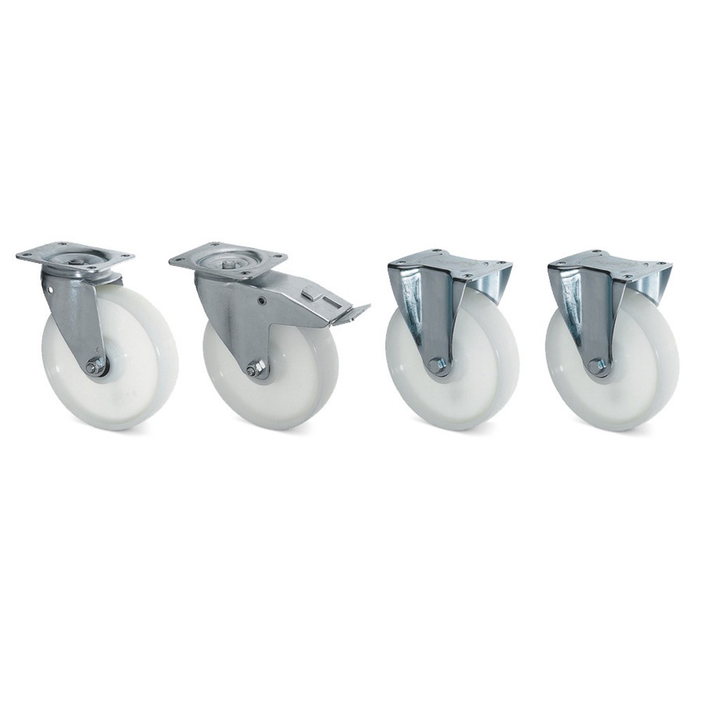 Product afbeelding: Set Bauer® polyamide zwenk- en bokwielen, diameter 180 mm, draagvermogen 450 kg per wiel