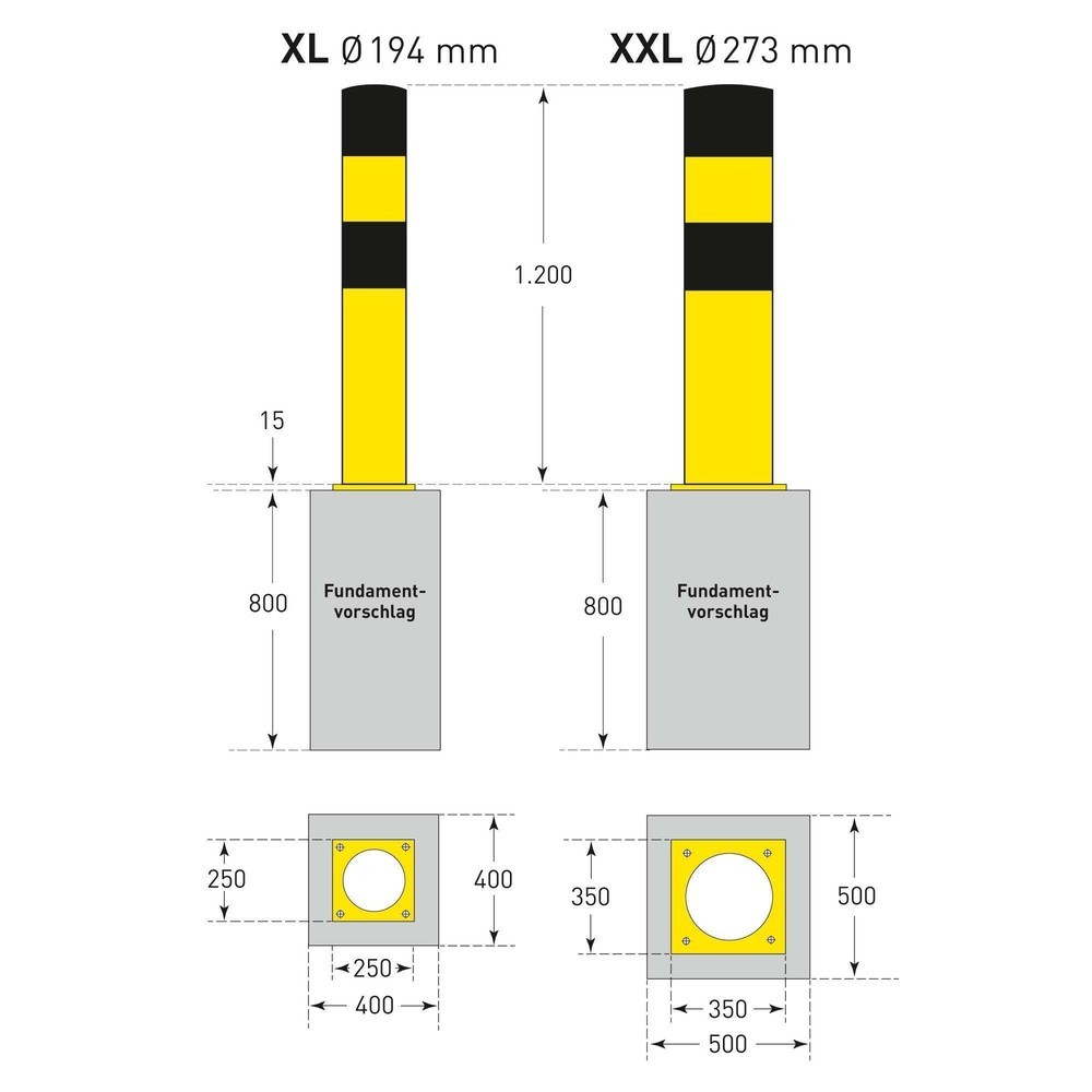Productafbeelding nr. 7: Beschermpaal MORAVIA, voor keilboutbevestiging, voor buiten, hoogte 1.200 mm, Ø 273 mm