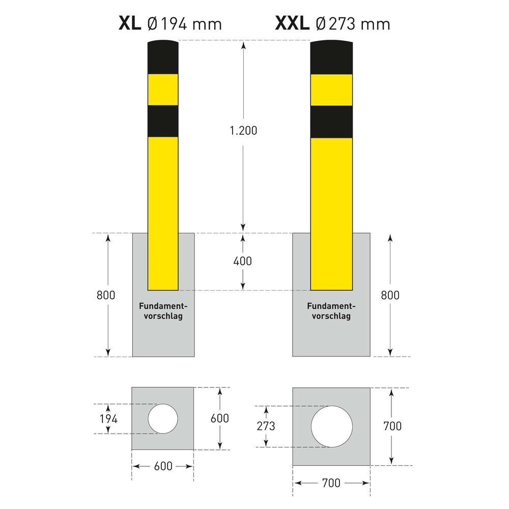 Productafbeelding nr. 8: Beschermpaal MORAVIA, voor verankeren in beton, voor buiten, hoogte 1.600 mm, Ø 273 mm