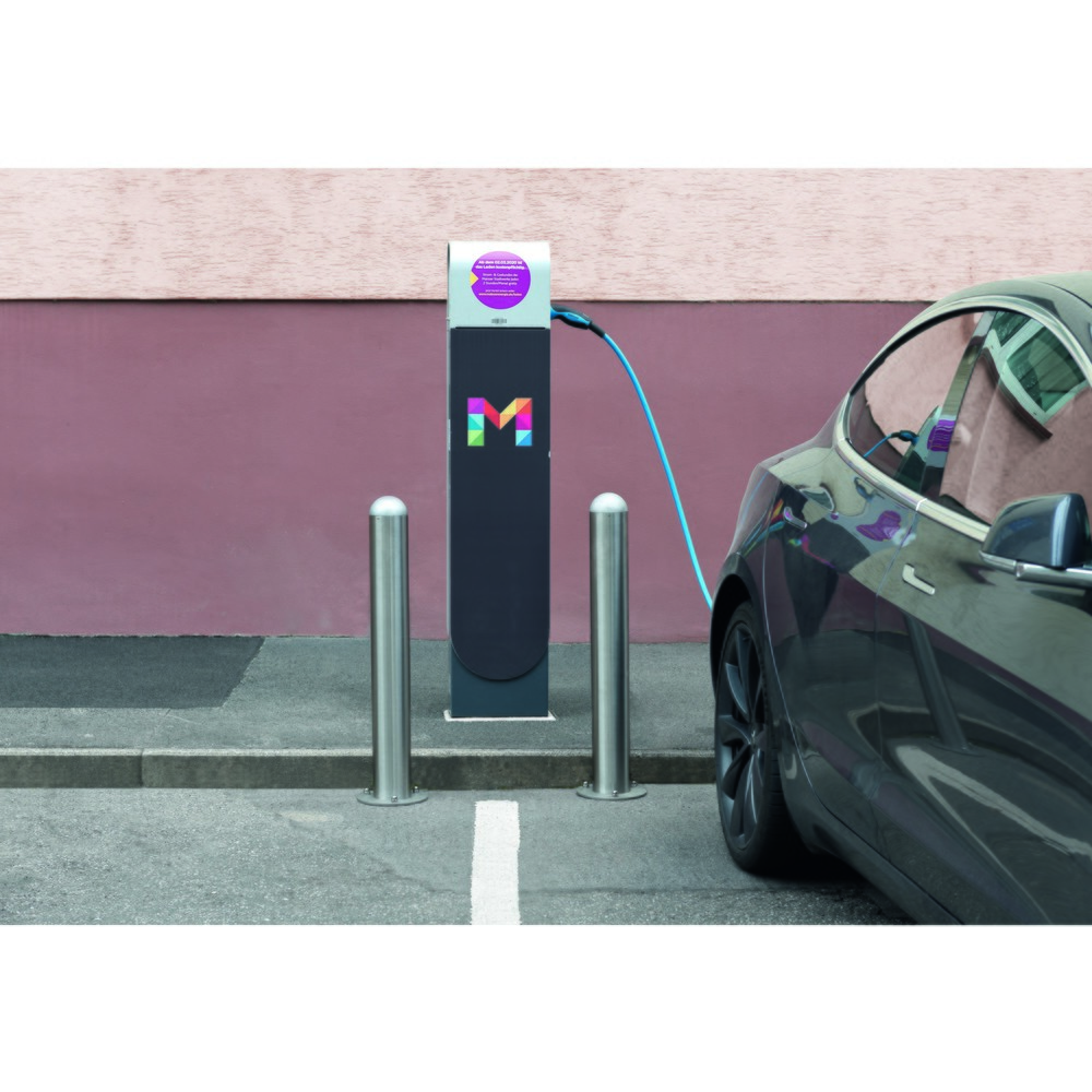 Productafbeelding nr. 3: Beschermpaal voor laadstations II, Ø 108 mm, hoogte 800 mm, voor het plaatsen in beton, staal, kunststofcoating, blauwe reflecterende ringen