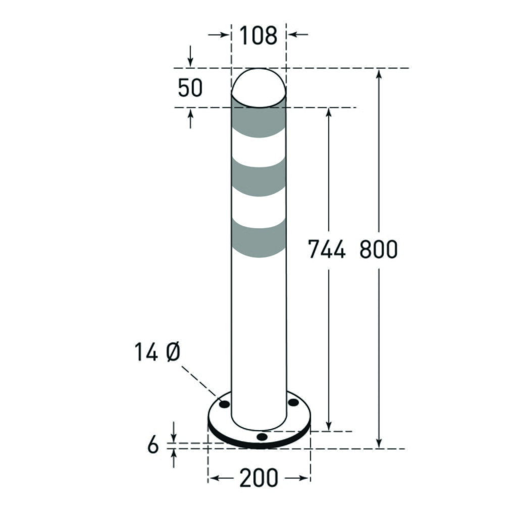 Beschermpaal voor laadzuilen II, Ø 108 mm, hoogte 800 mm, voor keilboutbevestiging, staal, met kunststof coating, rode reflexringen Productafbeelding nr. 2: Beschermpaal voor laadzuilen II, Ø 108 mm, hoogte 800 mm, voor keilboutbevestiging, staal, met kunststof coating, rode reflexringen