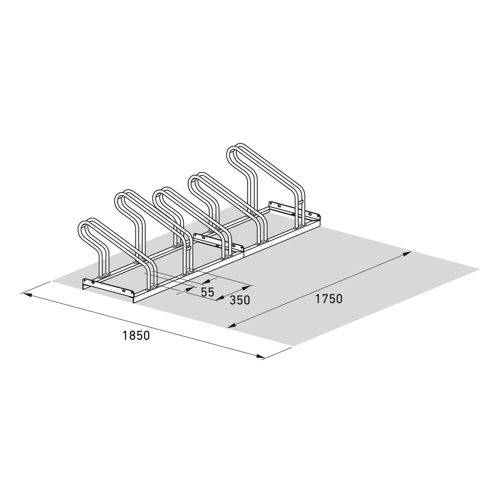 Beugelfietsrek, 1-zijdig, 5 plaatsen, verzinkt Productafbeelding nr. 7: Beugelfietsrek, 1-zijdig, 5 plaatsen, verzinkt