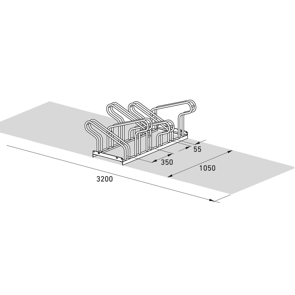 Productafbeelding nr. 7: Beugelfietsrek, 2-zijdig, 6 plaatsen, verzinkt