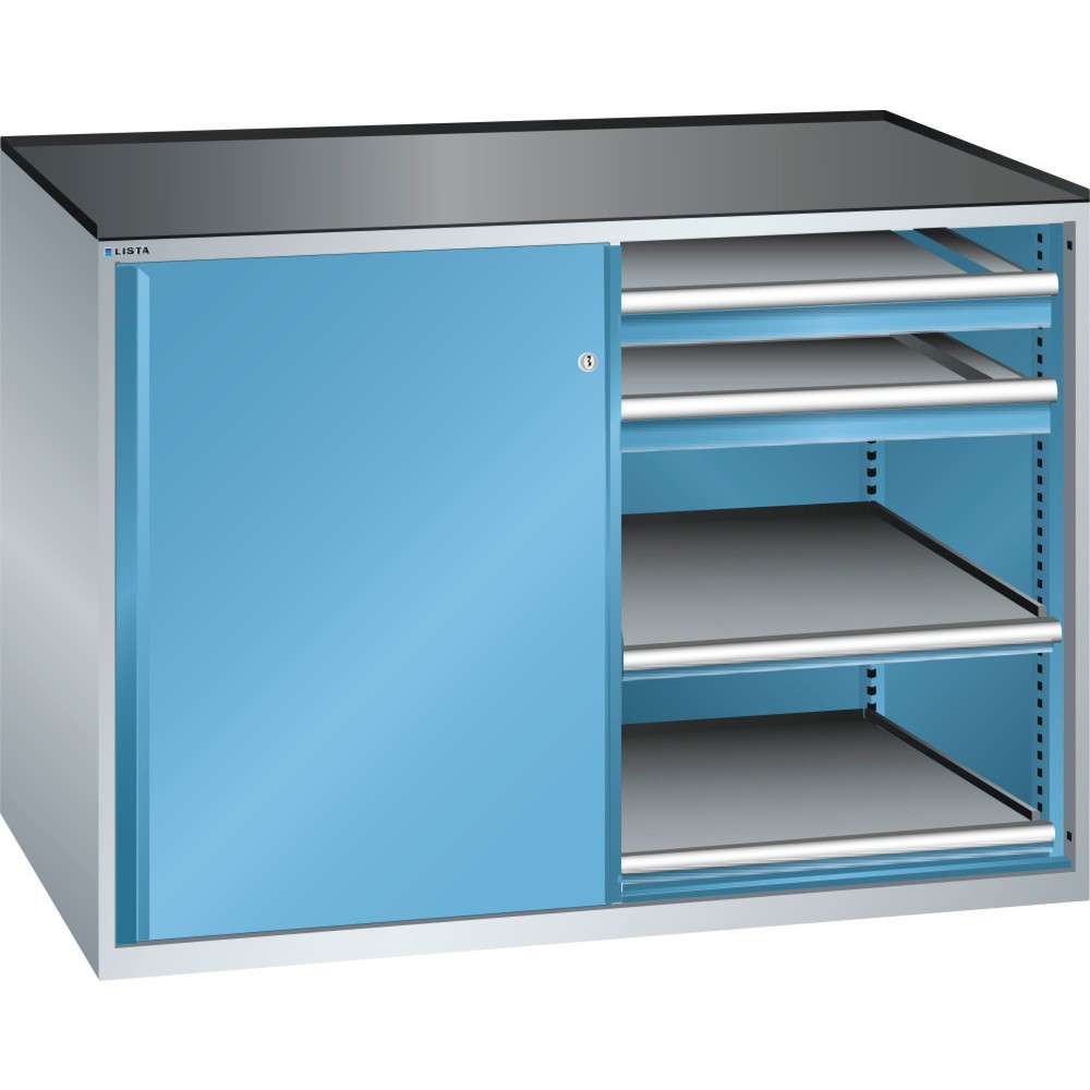 Product afbeelding: Bijzetkast LISTA 2x36x36E, (bxdxh) 1430x753x1020 mm, 4 uittrekbare legborden, 4 lades 200 kg, lichtblauw