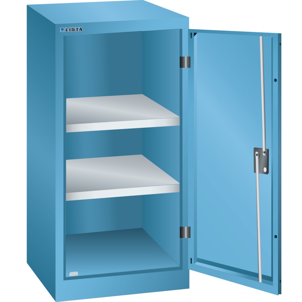 Bijzetkast LISTA, (bxdxh) 500x400x1000 mm, 2 verstelbare legborden, lichtblauw, KEY Lock Product afbeelding: Bijzetkast LISTA, (bxdxh) 500x400x1000 mm, 2 verstelbare legborden, lichtblauw, KEY Lock