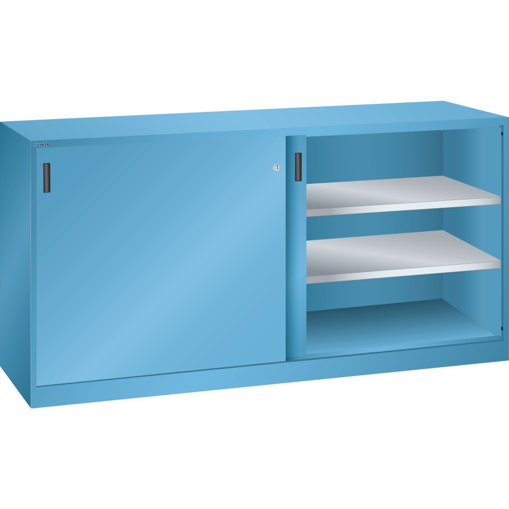 Product afbeelding: Bijzetkast LISTA met schuifdeuren, (bxdxh) 2000x400x1000 mm, 4 verstelbare legborden, lichtblauw