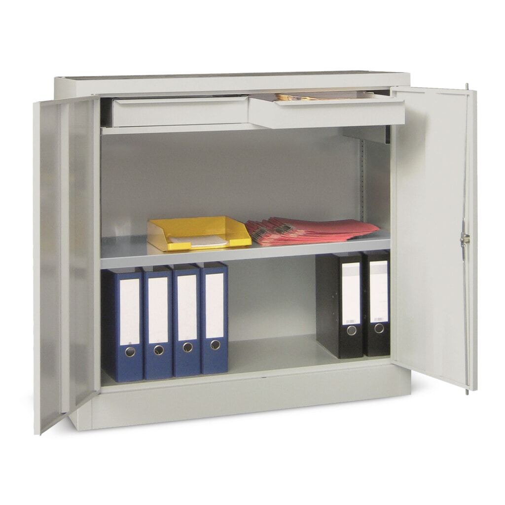 Kantoorkast PAVOY met 1 legbord + 2 lades, hxbxd 1.000 x 1.000 x 500 mm, lichtgrijs, lichtgrijs Product afbeelding: Kantoorkast PAVOY met 1 legbord + 2 lades, hxbxd 1.000 x 1.000 x 500 mm, lichtgrijs, lichtgrijs