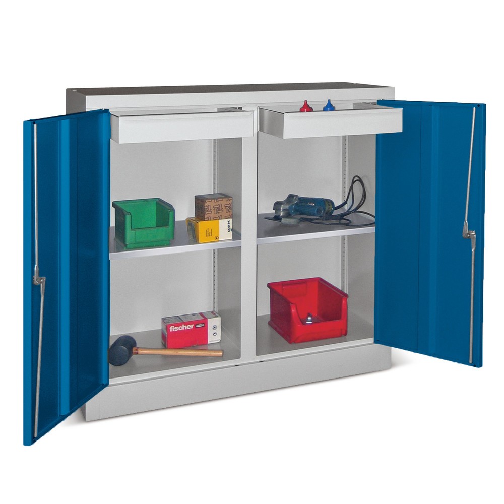 Product afbeelding: Bijzetkast PAVOY met 2 legbord + 2 laden, hxbxd 1.000 x 1.000 x 500 mm, scheidingswand, lichtgrijs, lichtgrijs
