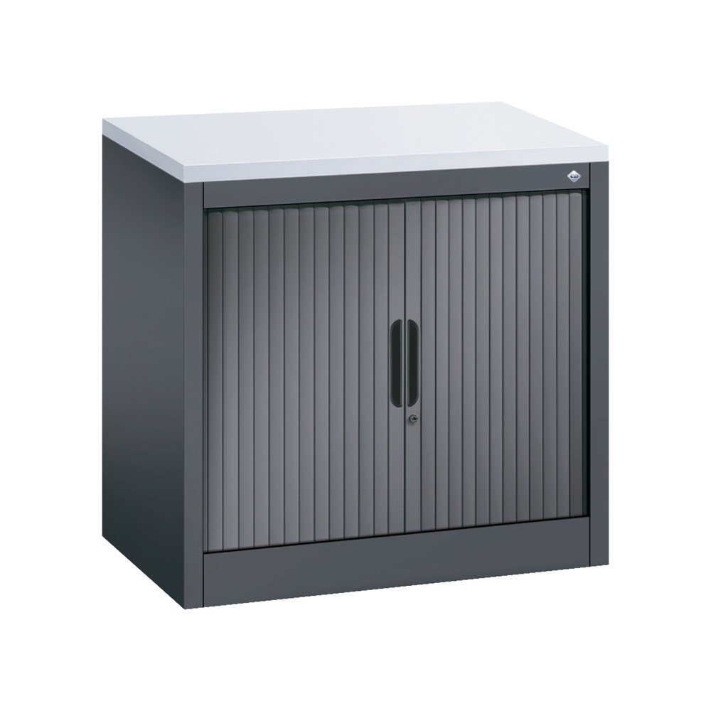 Product afbeelding: Bijzetroldeurkast C+P, 1 1/2 OH, breedte 800 mm, zwartgrijs, Lichtgrijs