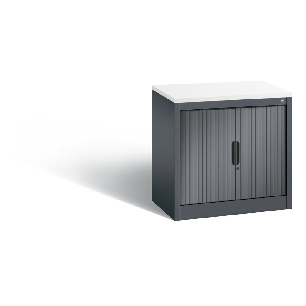 Product afbeelding: Bijzetroldeurkast C+P, 1 1/2 OH, breedte 800 mm, zwartgrijs, Wit