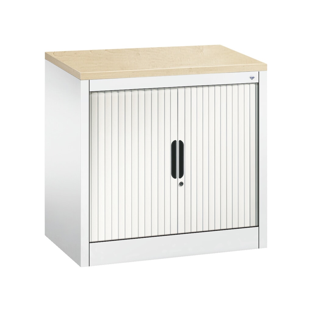 Product afbeelding: Bijzetroldeurkast C+P, 1 1/2 OH, breedte 800 mm, zuiver wit, Esdoorn