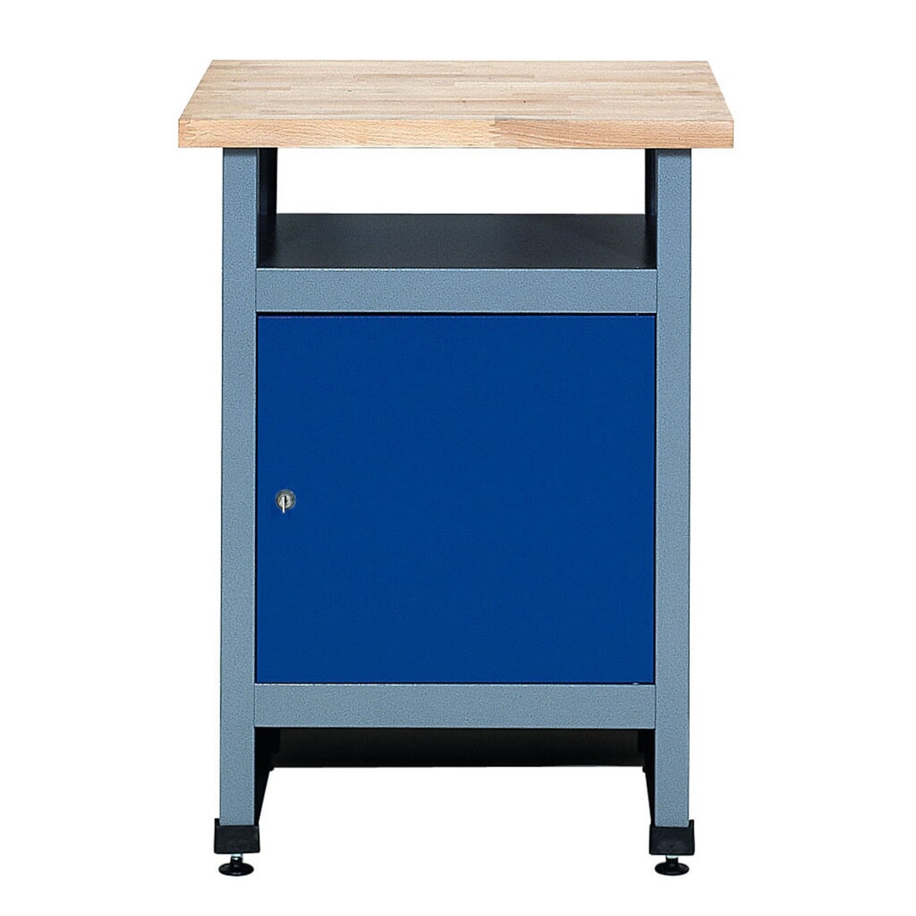 Bijzettafel voor werkbank met deur + aflegvlak, bxd 600 x 600 mm, blauw Product afbeelding: Bijzettafel voor werkbank met deur + aflegvlak, bxd 600 x 600 mm, blauw