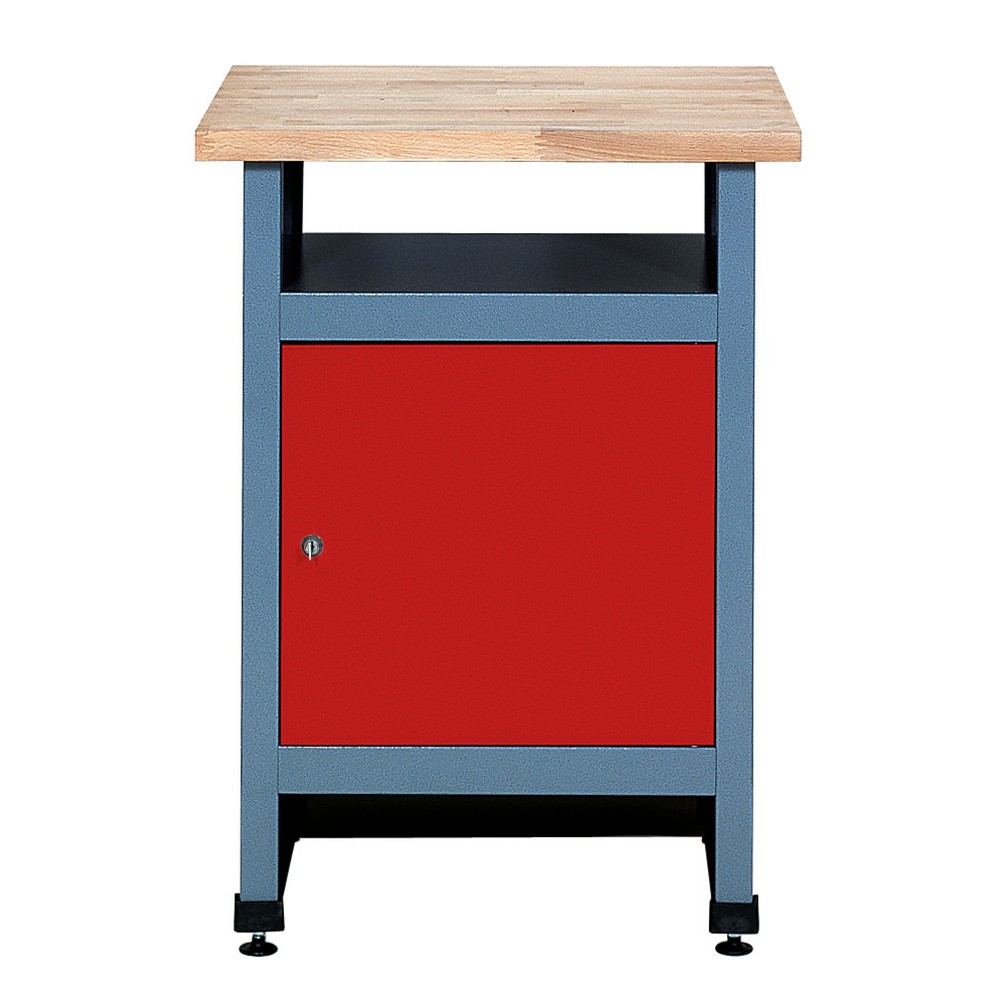 Product afbeelding: Bijzettafel voor werkbank met deur + aflegvlak, bxd 600 x 600 mm, rood