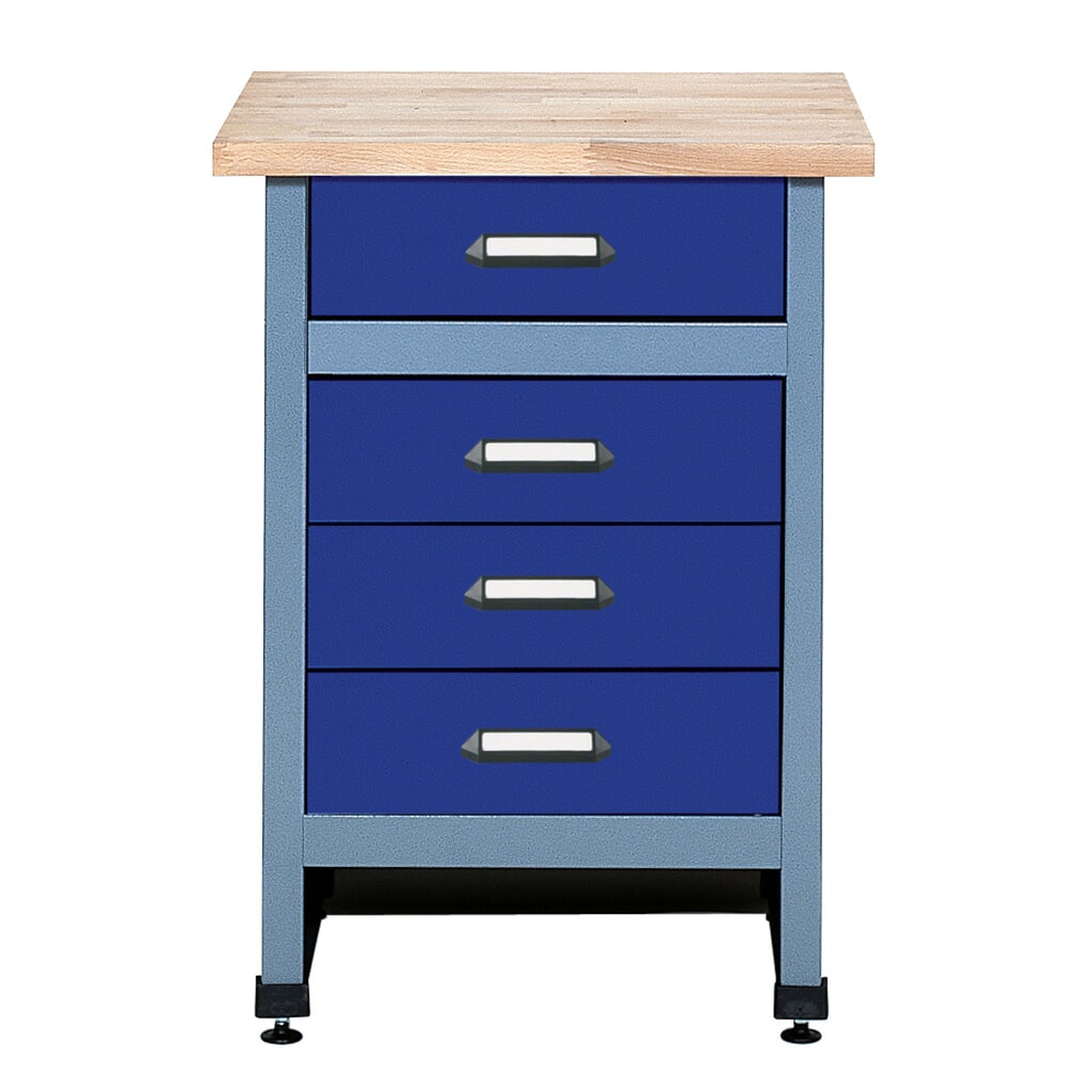 Bijzettafel voor werkbank met 4 lades, bxd 600 x 600 mm, blauw Product afbeelding: Bijzettafel voor werkbank met 4 lades, bxd 600 x 600 mm, blauw