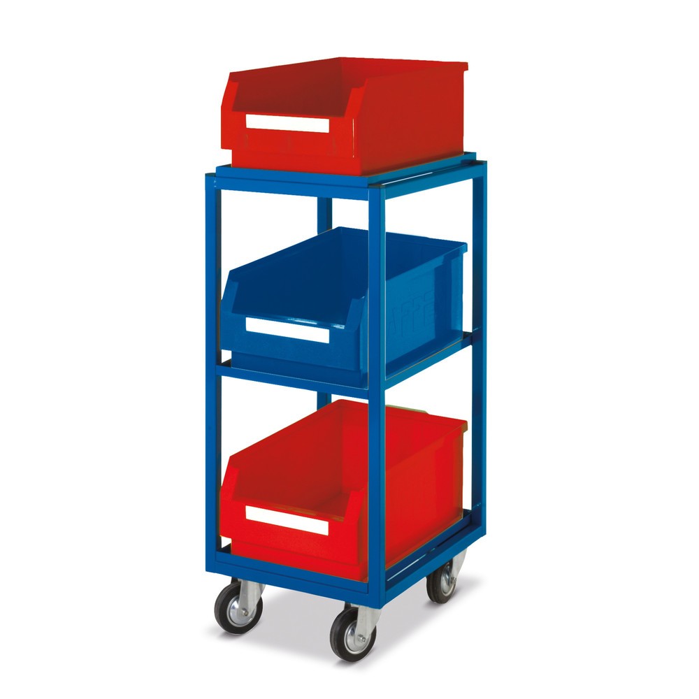 Product afbeelding: Bijzetwagen met magazijnbakken RasterPlan, 3 rechte legborden, hxb 923 x 383 mm