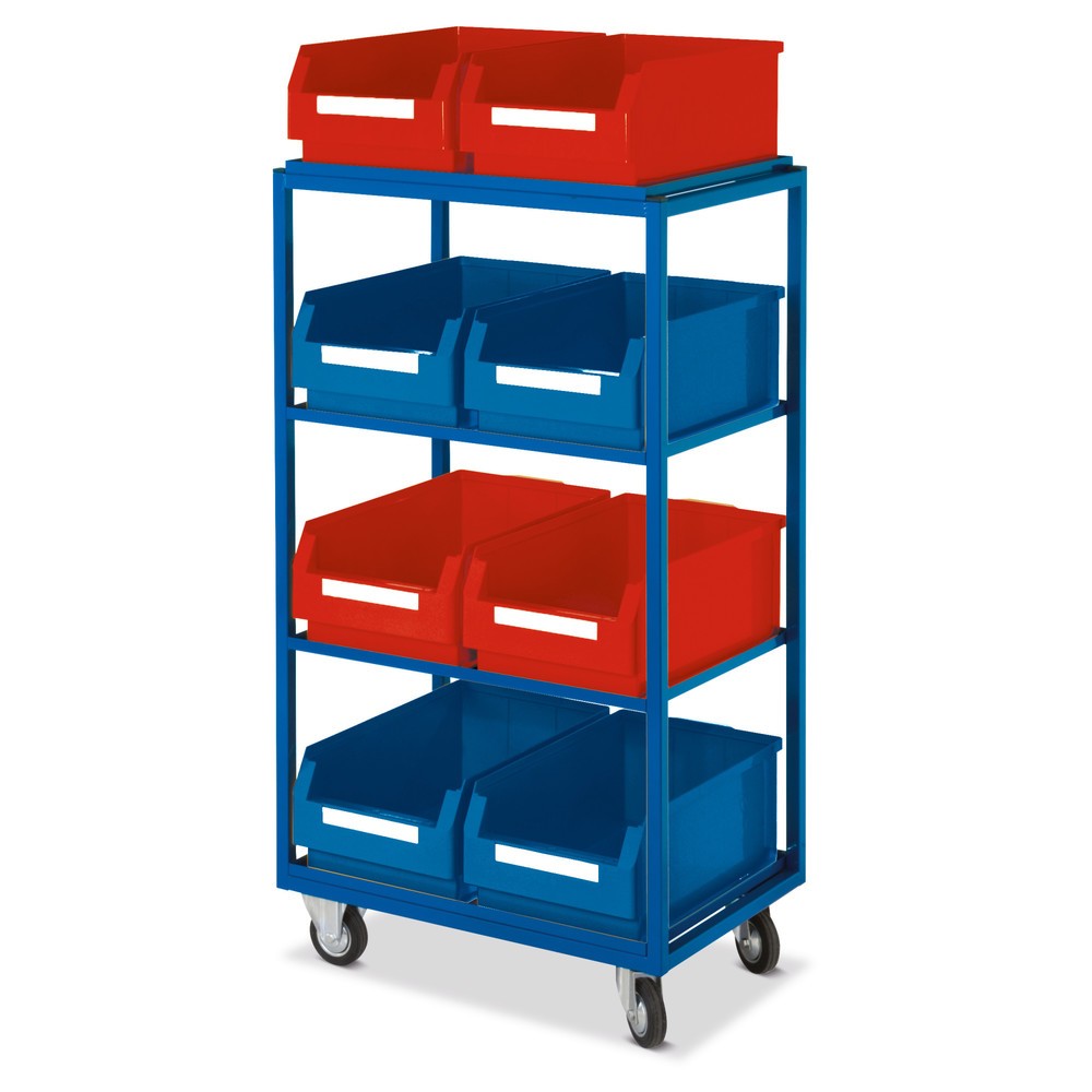 Product afbeelding: Bijzetwagen met magazijnbakken RasterPlan, 4 rechte legborden, hxb 1.315 x 700 mm