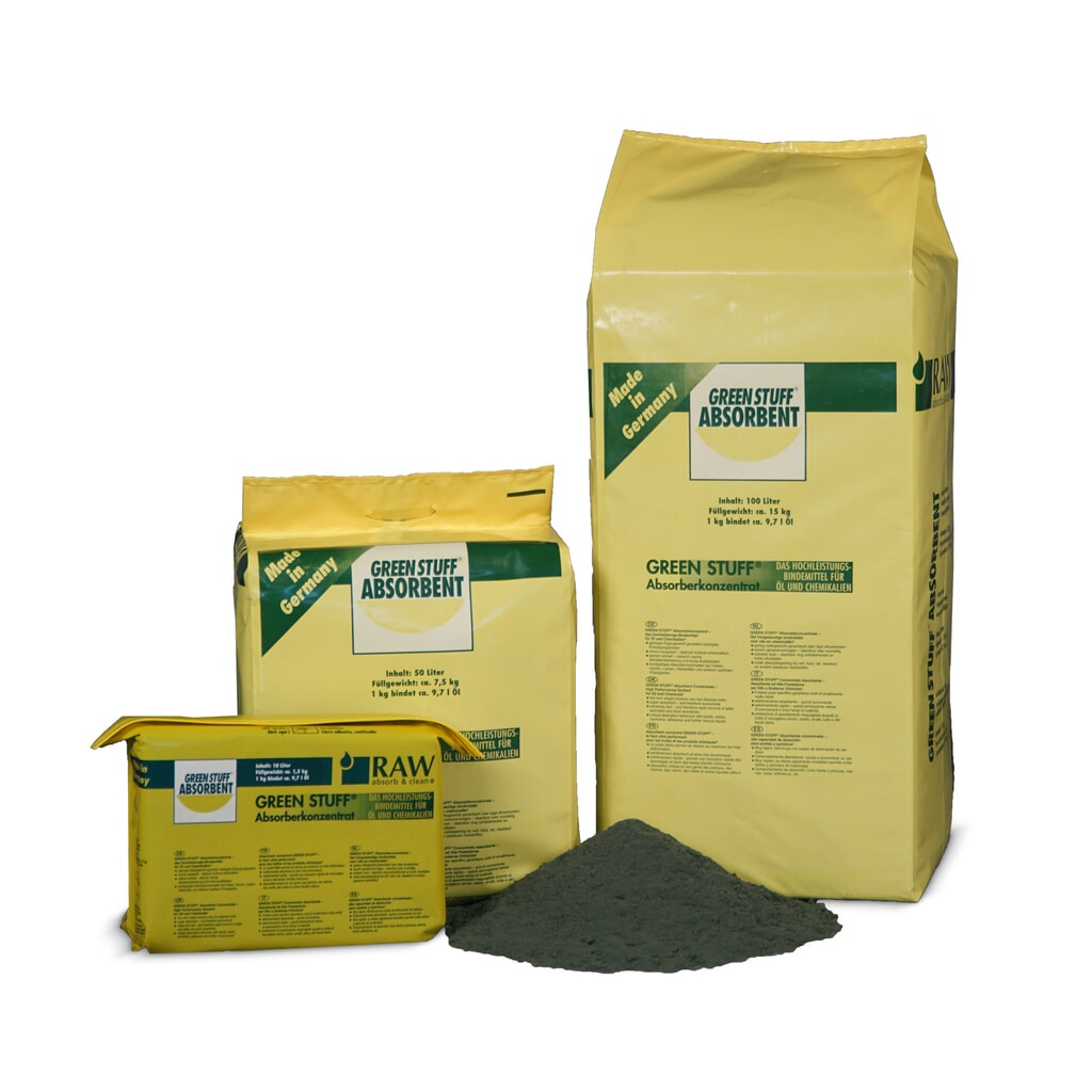 Bindmiddel voor olie en chemicaliën Green Stuff®, absorbeerconcentraat, 100 liter Product afbeelding: Bindmiddel voor olie en chemicaliën Green Stuff®, absorbeerconcentraat, 100 liter