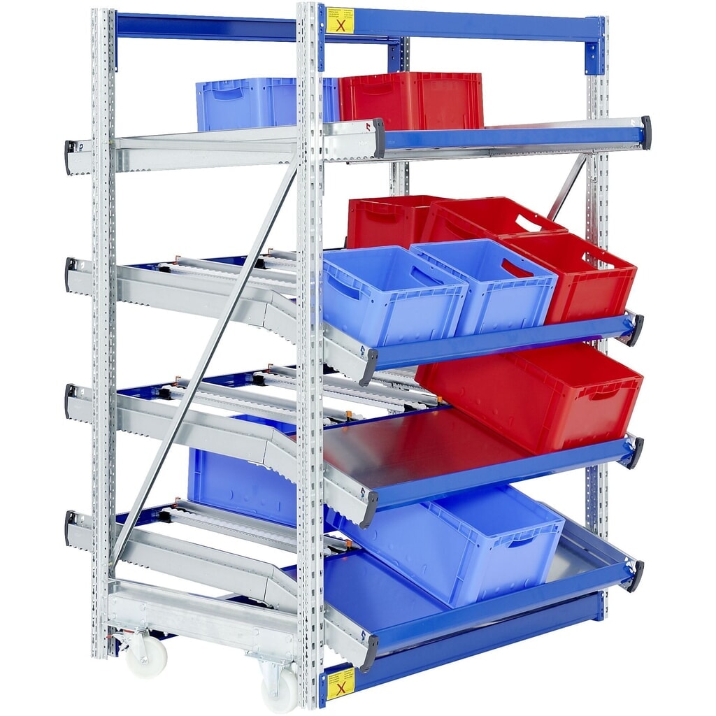 Bito stukgoed-doorrolstelling compleet pakket, h x b x d 2.000 x 1.470 x 1.300 mm, verrijdbaar, doorrolschappen geknikt Product afbeelding: Bito stukgoed-doorrolstelling compleet pakket, h x b x d 2.000 x 1.470 x 1.300 mm, verrijdbaar, doorrolschappen geknikt