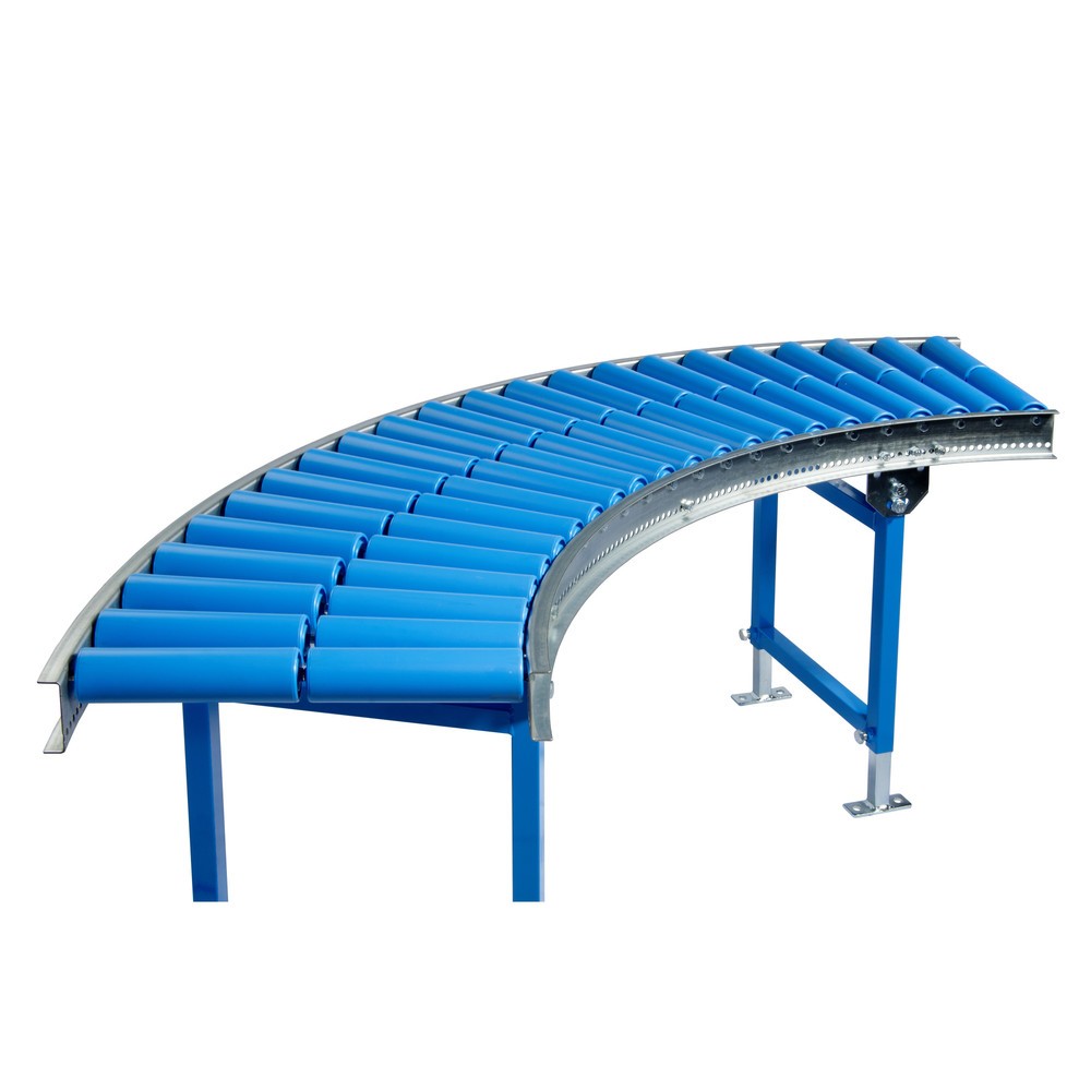 Product afbeelding: BLUME lichte rollenbaan, 45˚ bocht, kunststof wielen, Ø 50 mm, Baanbreedte 300 mm, Asafstand 100 mm